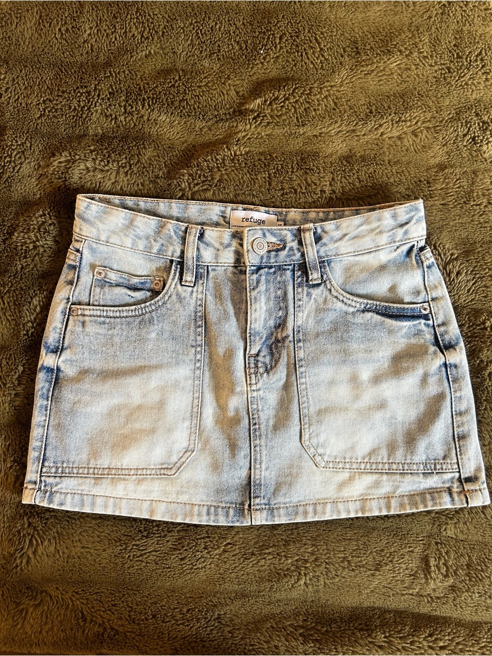 refuge Light Wash Denim Mini Skirt - Pale Blue